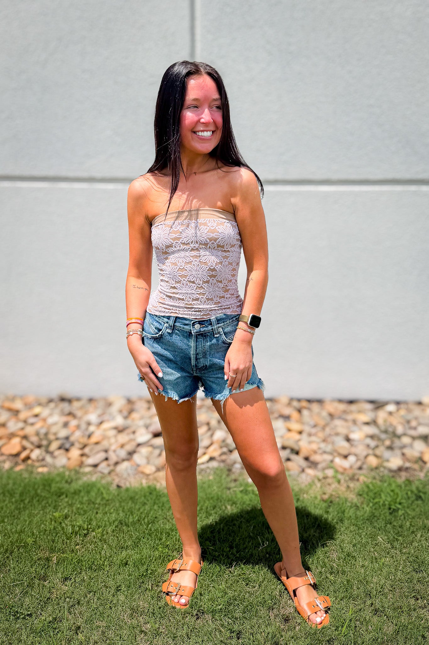 Love Notes Floral Knit Tube Top- TAUPE