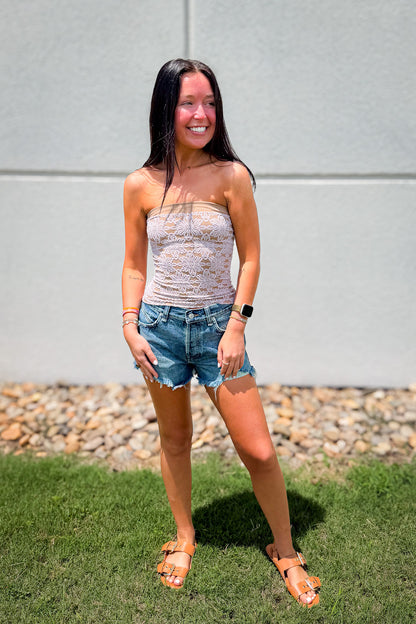 Love Notes Floral Knit Tube Top- TAUPE