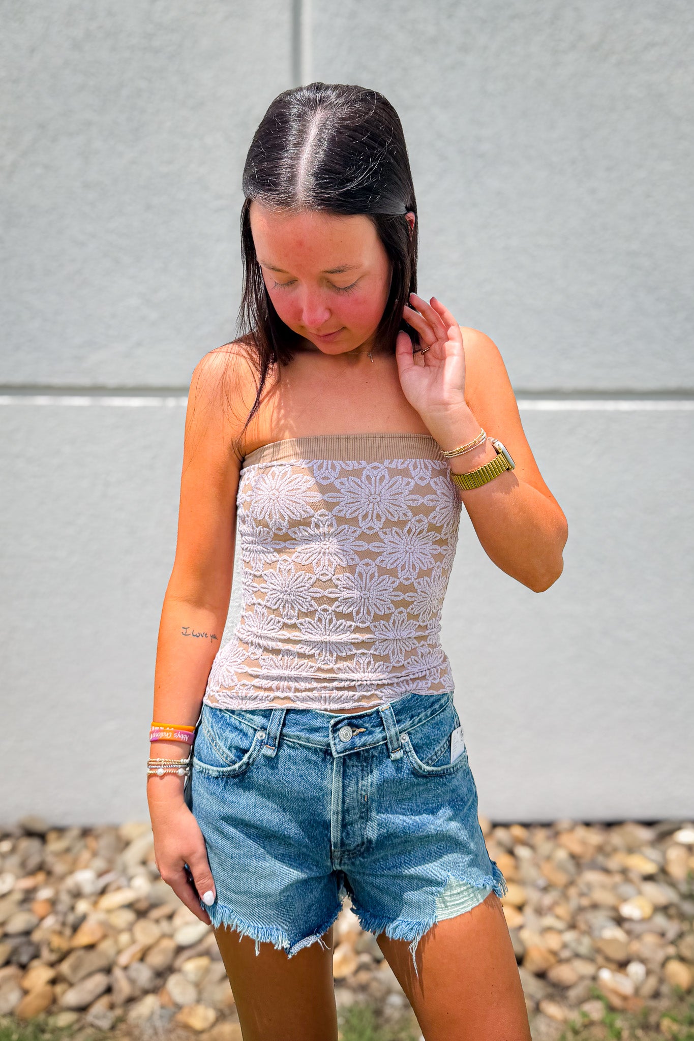 Love Notes Floral Knit Tube Top- TAUPE