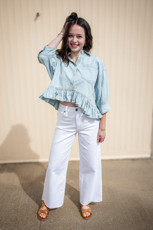 Hidden - Nori White Clean Cropped Wide Leg Jeans