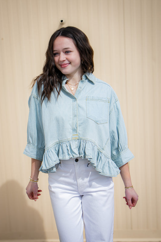 Free People - Bailey Denim Shirt - LIGHT TINT WASH