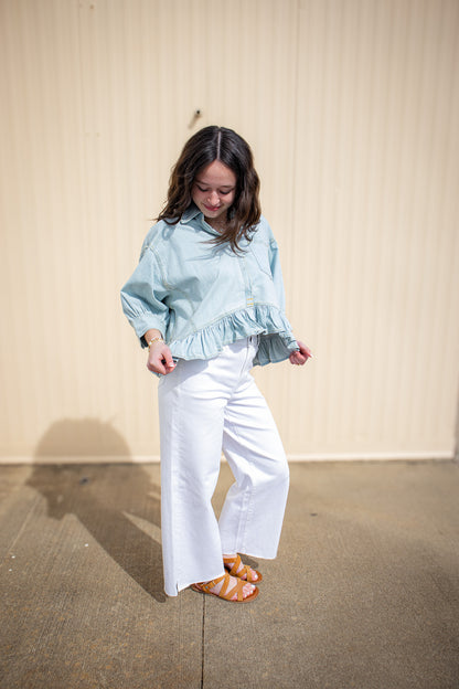 Hidden - Nori White Clean Cropped Wide Leg Jeans
