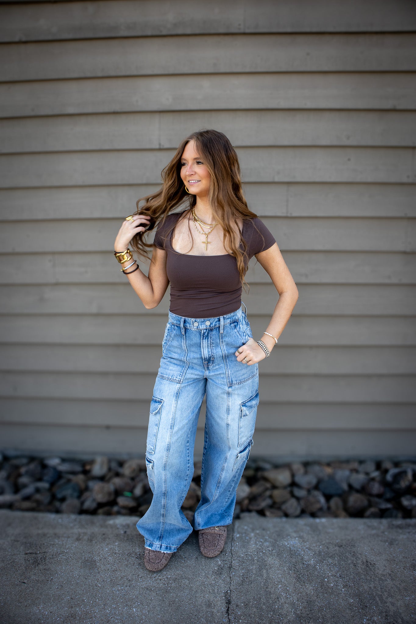 Hidden - NORI - Cargo Moto 33" Inseam Wide Leg Jean - Light Wash