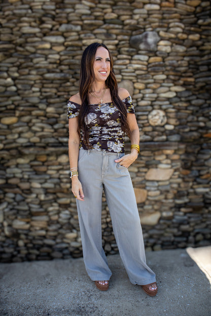 Fall Florals Mesh Cinched Top