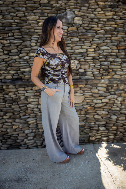 Fall Florals Mesh Cinched Top