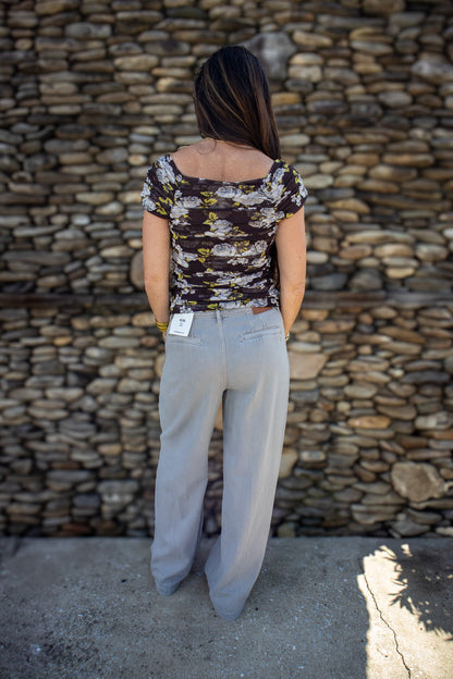 Fall Florals Mesh Cinched Top