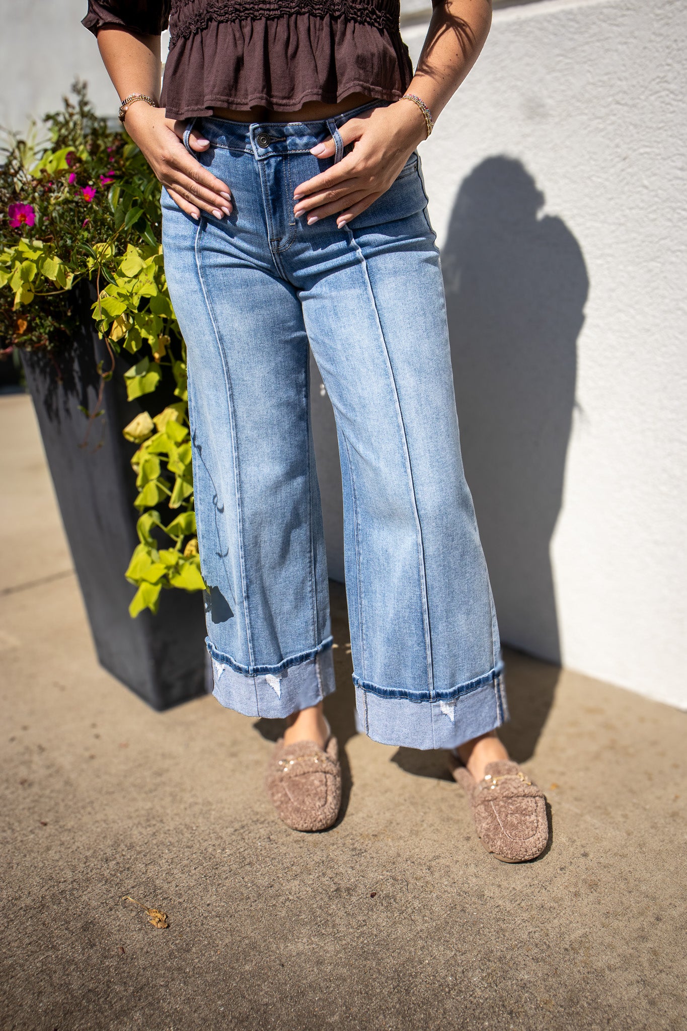 Hidden - Nori Mid Rise Cuffed Wide Leg Jeans