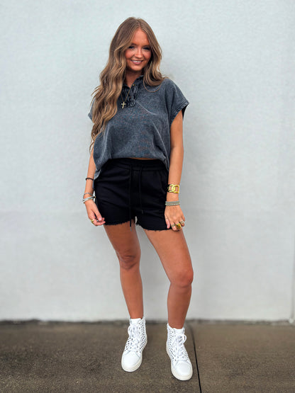 Lazy Day Sweat Shorts - BLACK