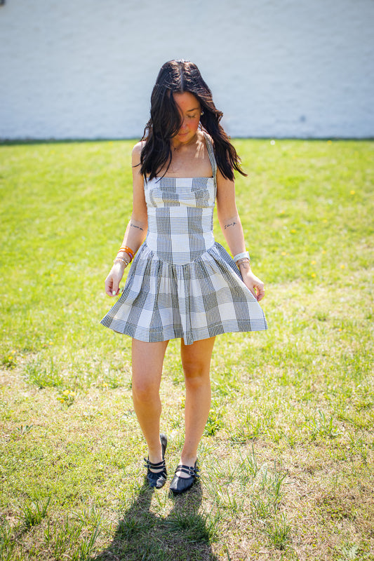 Free People - Laurel Plaid Mini Dress - BLACK AND WHITE COMBO