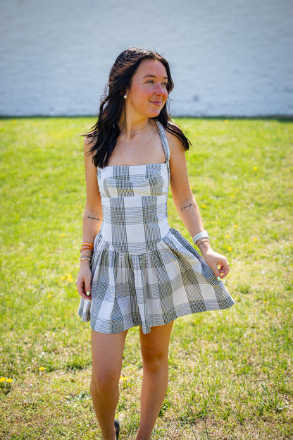 Free People - Laurel Plaid Mini Dress - BLACK AND WHITE COMBO
