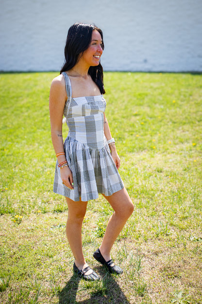 Free People - Laurel Plaid Mini Dress - BLACK AND WHITE COMBO