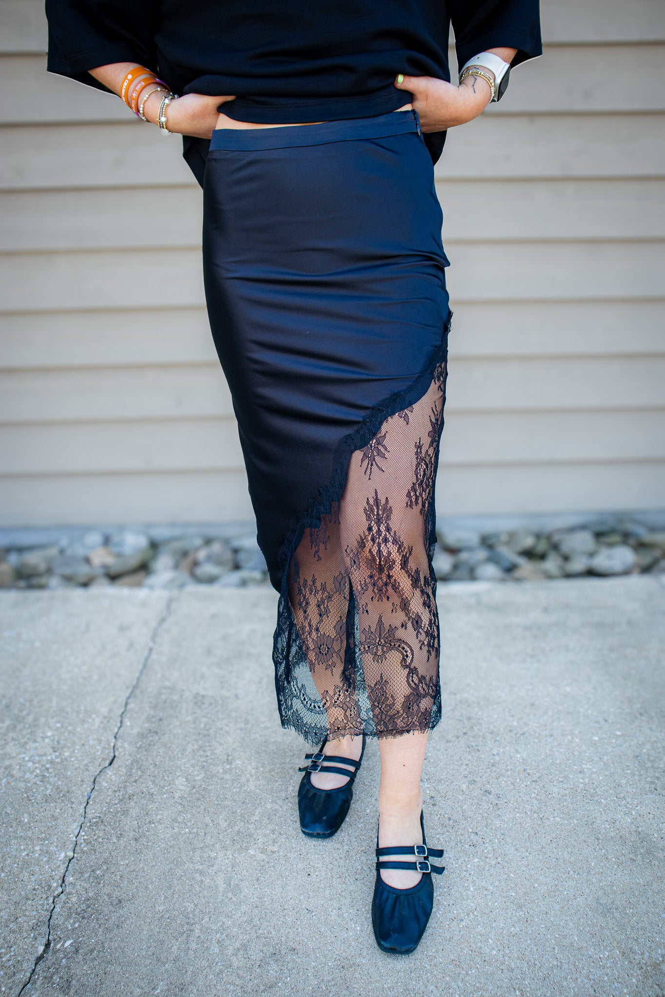 After Dark Black Lace Midi Skirt
