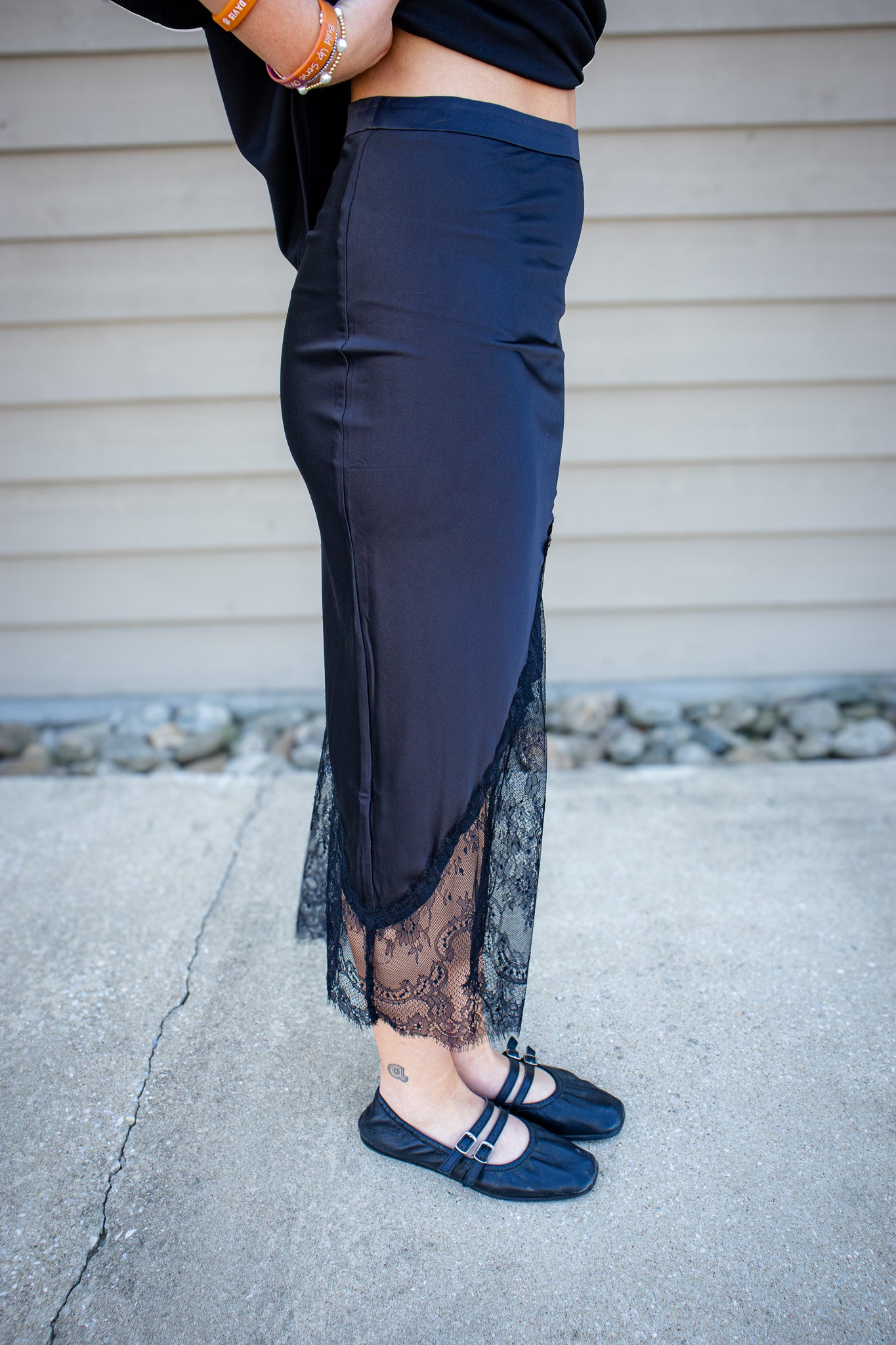 After Dark Black Lace Midi Skirt