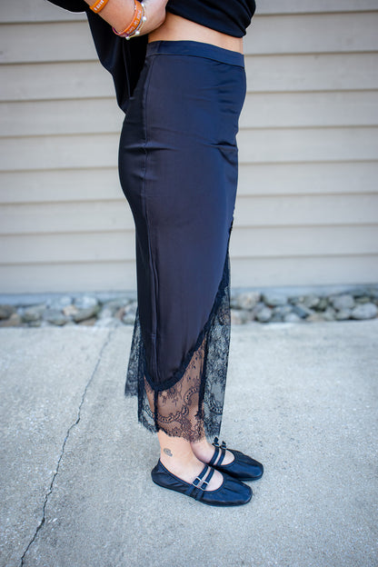 After Dark Black Lace Midi Skirt