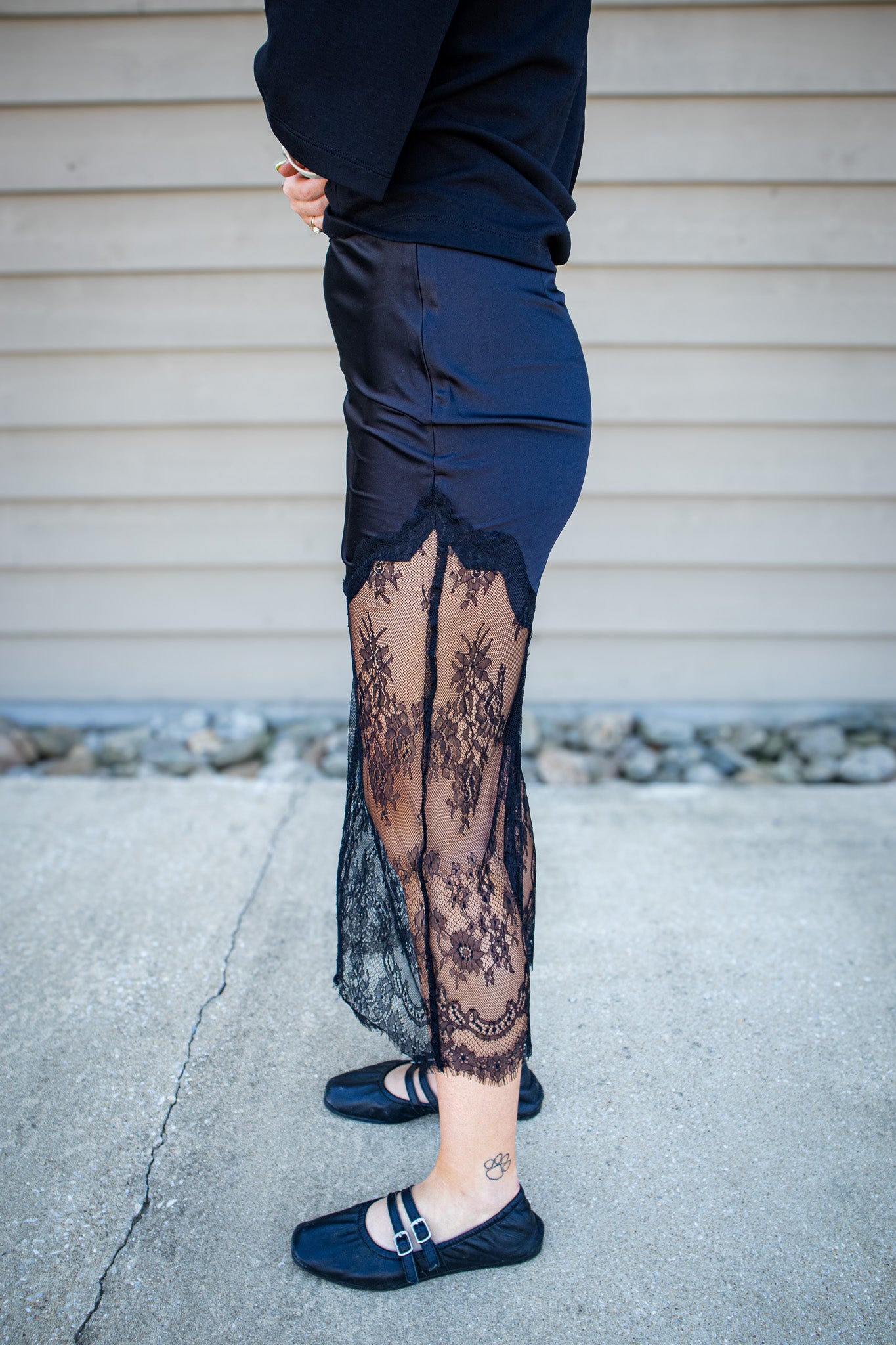 After Dark Black Lace Midi Skirt