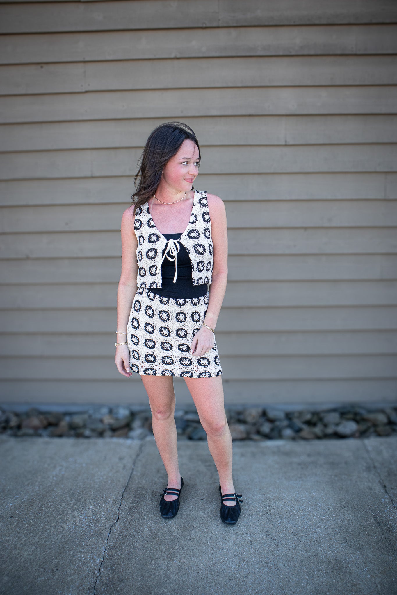 Crochet Blooms Mini Skirt - CREAM/BLACK