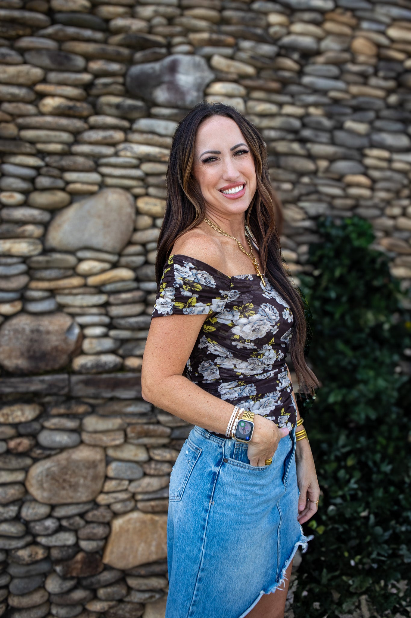 Fall Florals Mesh Cinched Top