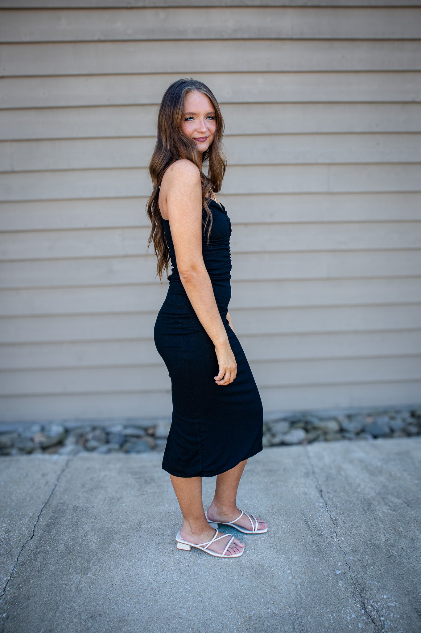 Sculpted Black Midi Dress