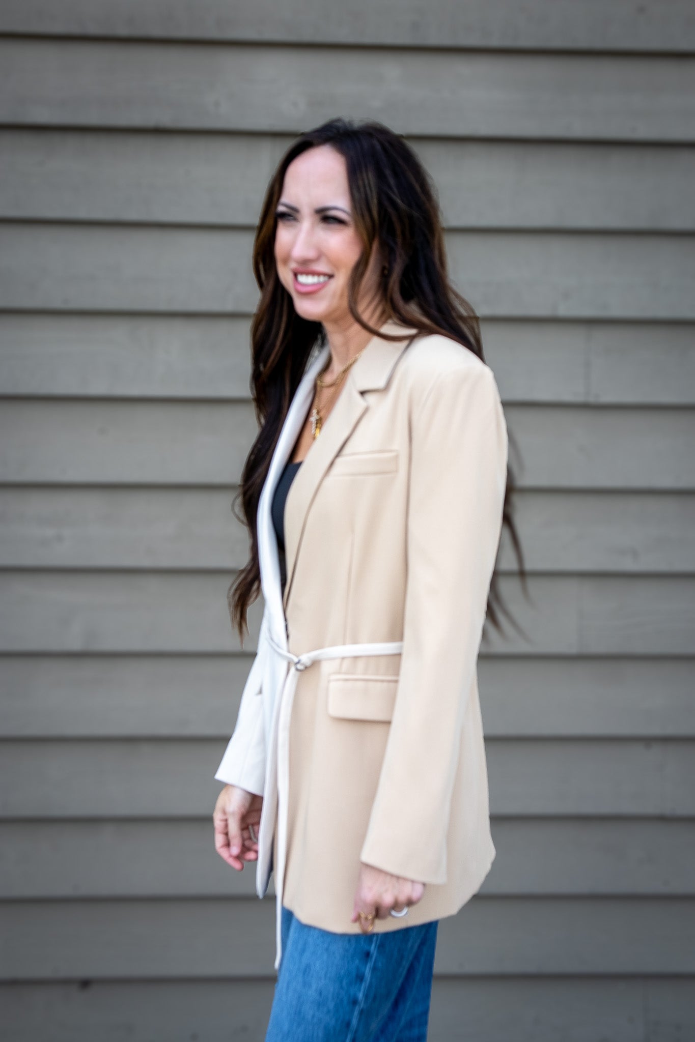 Two Tone Tan Color Block Blazer