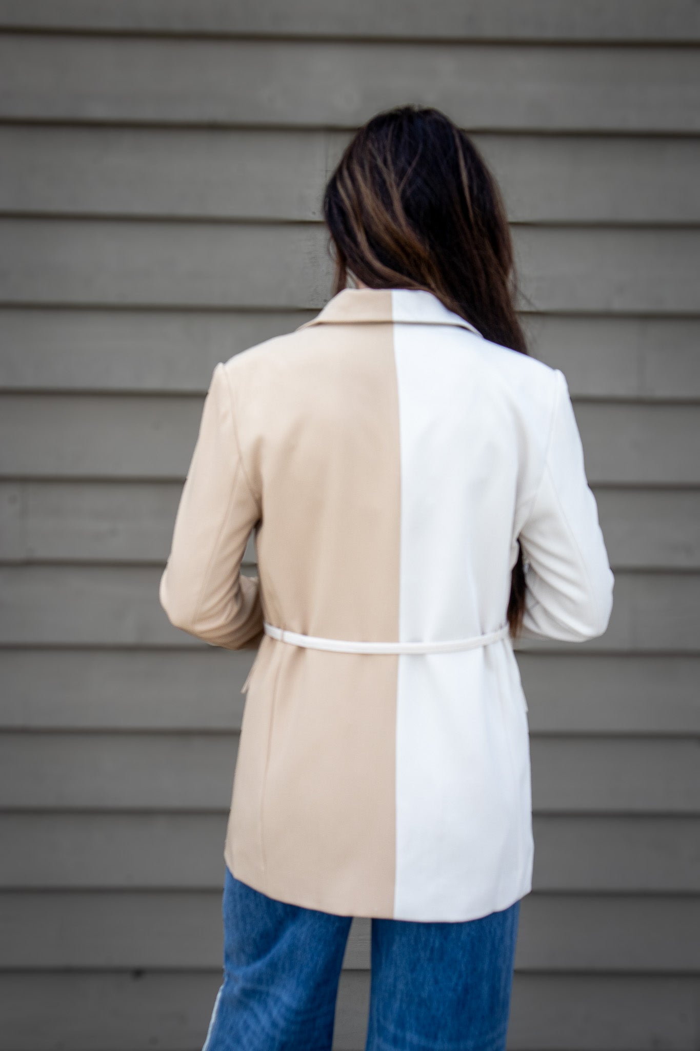 Two Tone Tan Color Block Blazer