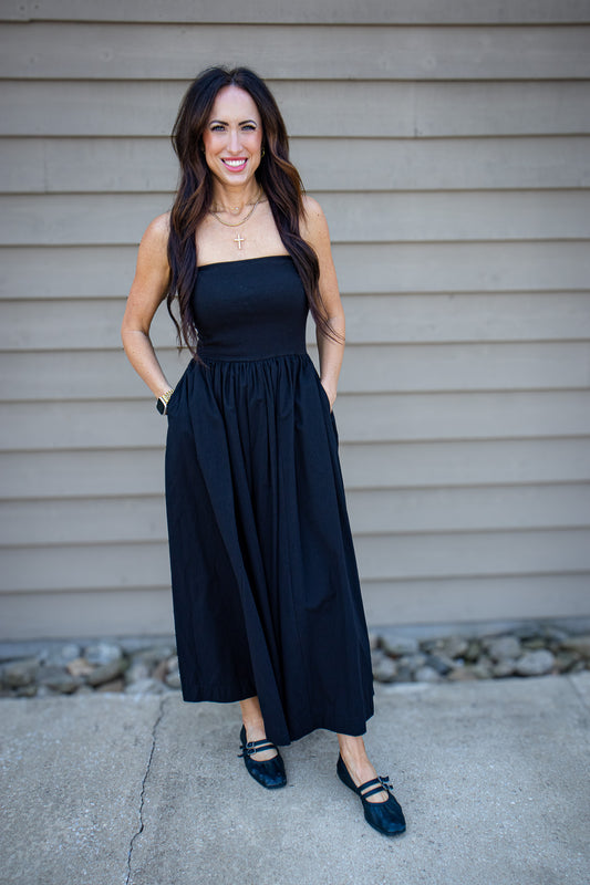 Black Tie Strapless Maxi Dress