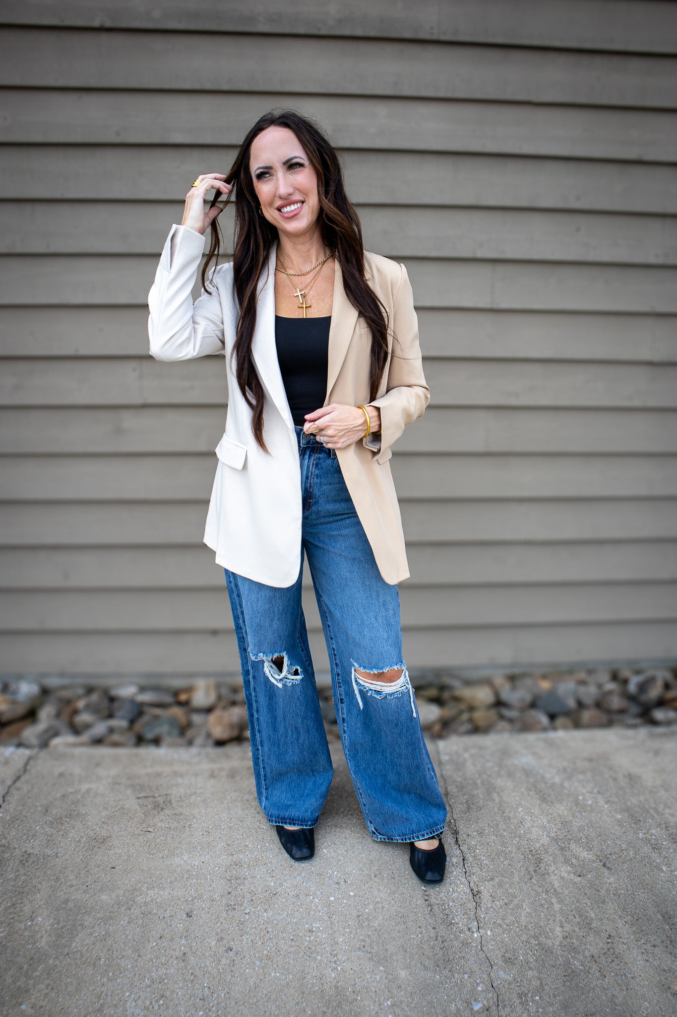 Two Tone Tan Color Block Blazer