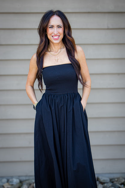 Black Tie Strapless Maxi Dress
