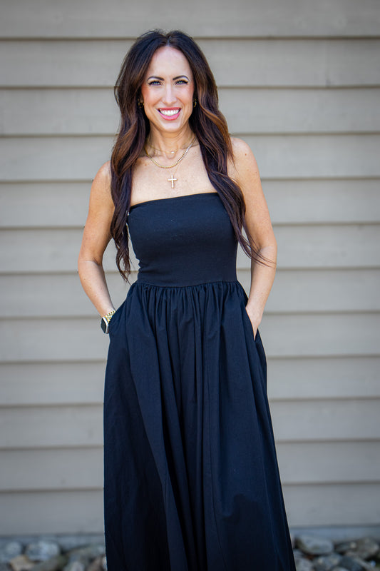 Black Tie Strapless Maxi Dress