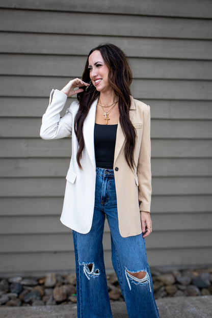 Two Tone Tan Color Block Blazer