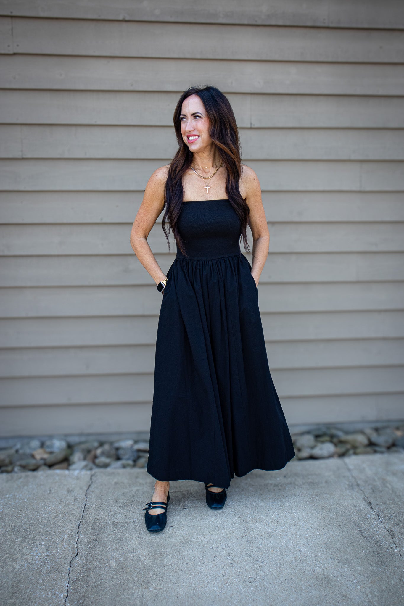 Black Tie Strapless Maxi Dress