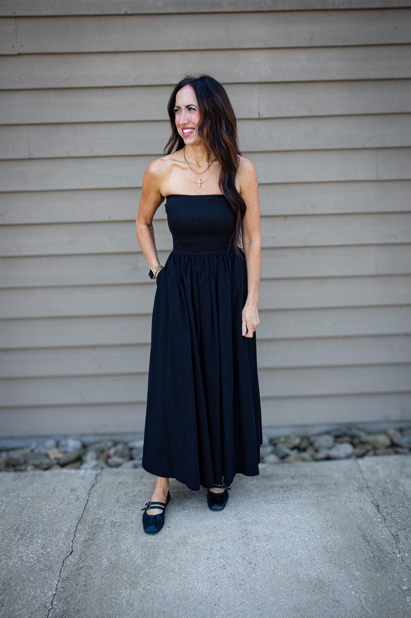 Black Tie Strapless Maxi Dress