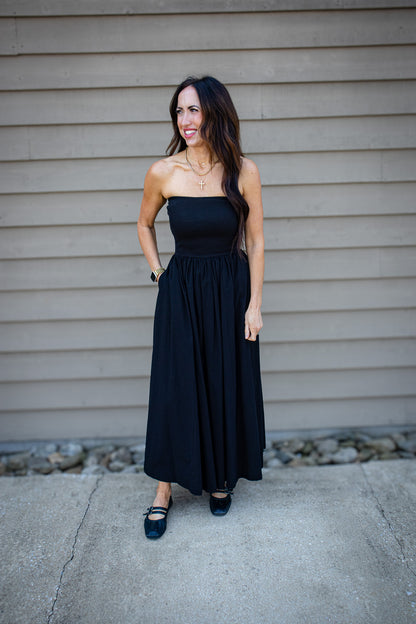 Black Tie Strapless Maxi Dress