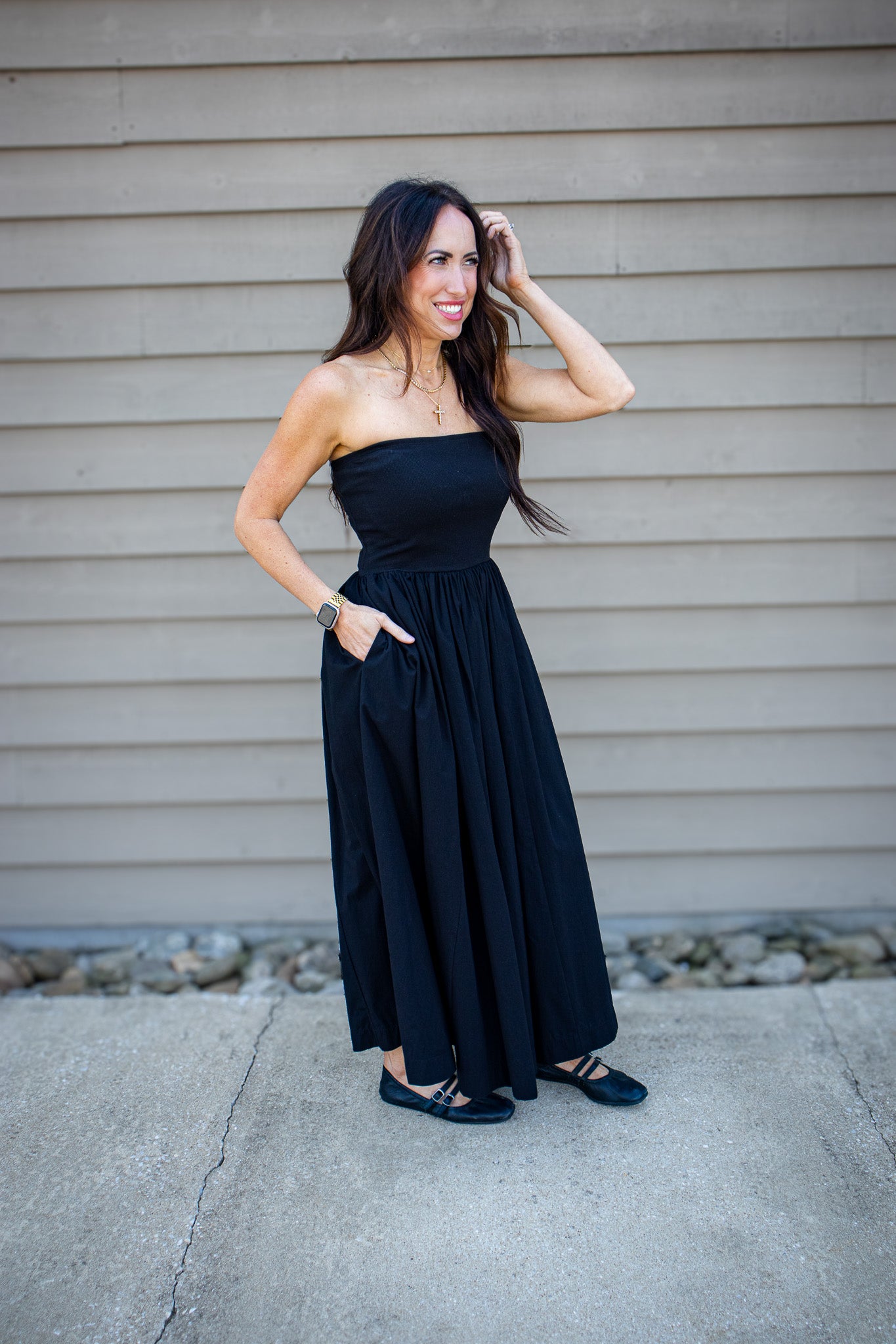 Black Tie Strapless Maxi Dress