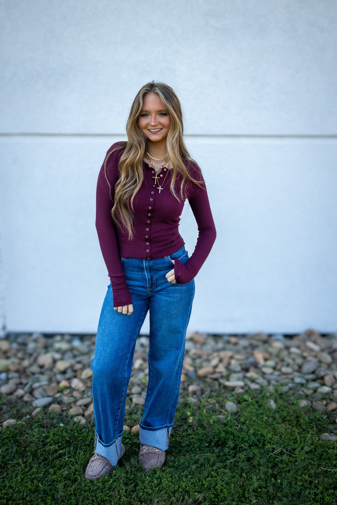 Hidden - LOGAN- Medium Wash Cuffed Stretch Dad Jean