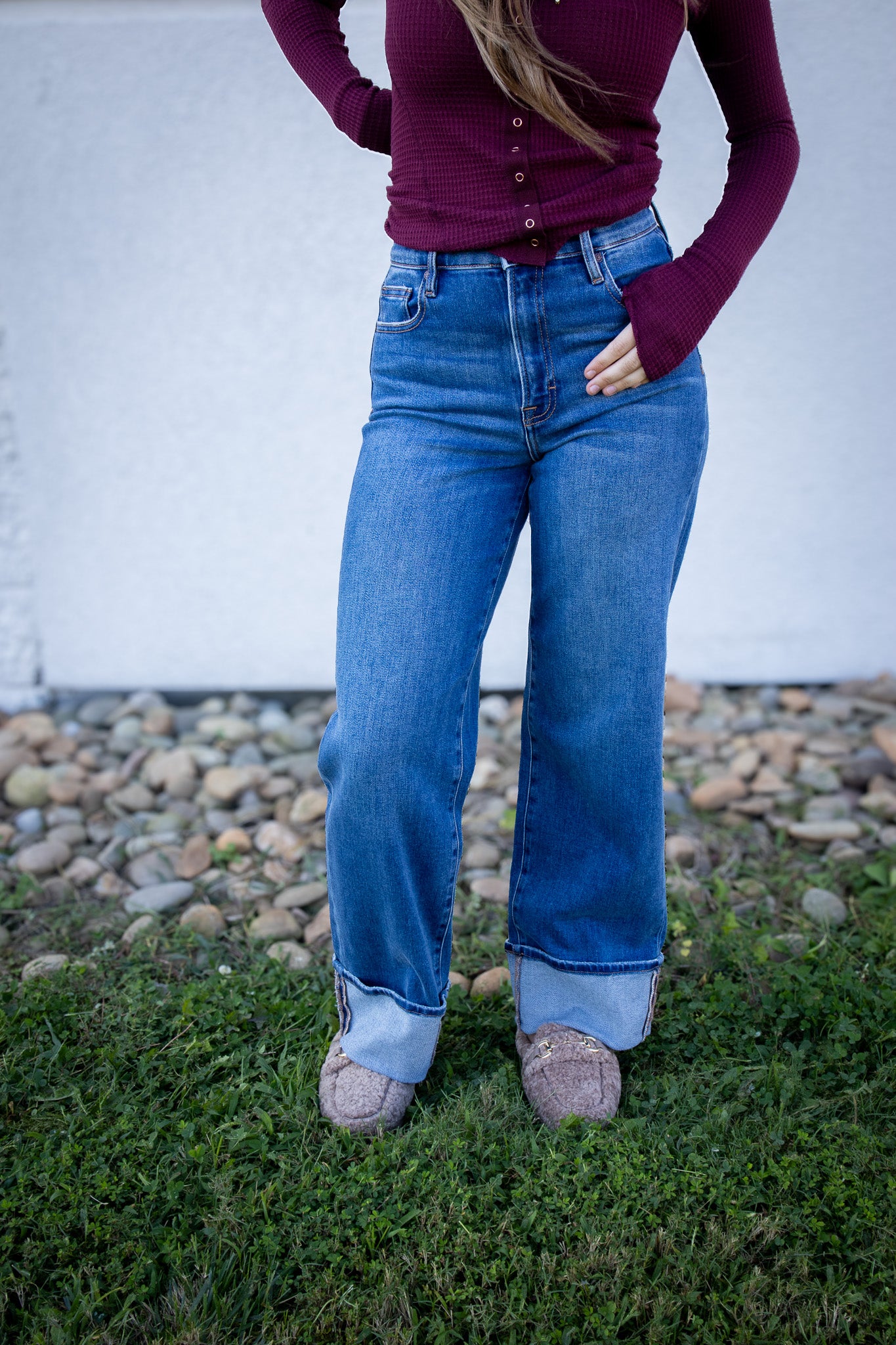 Hidden - LOGAN- Medium Wash Cuffed Stretch Dad Jean