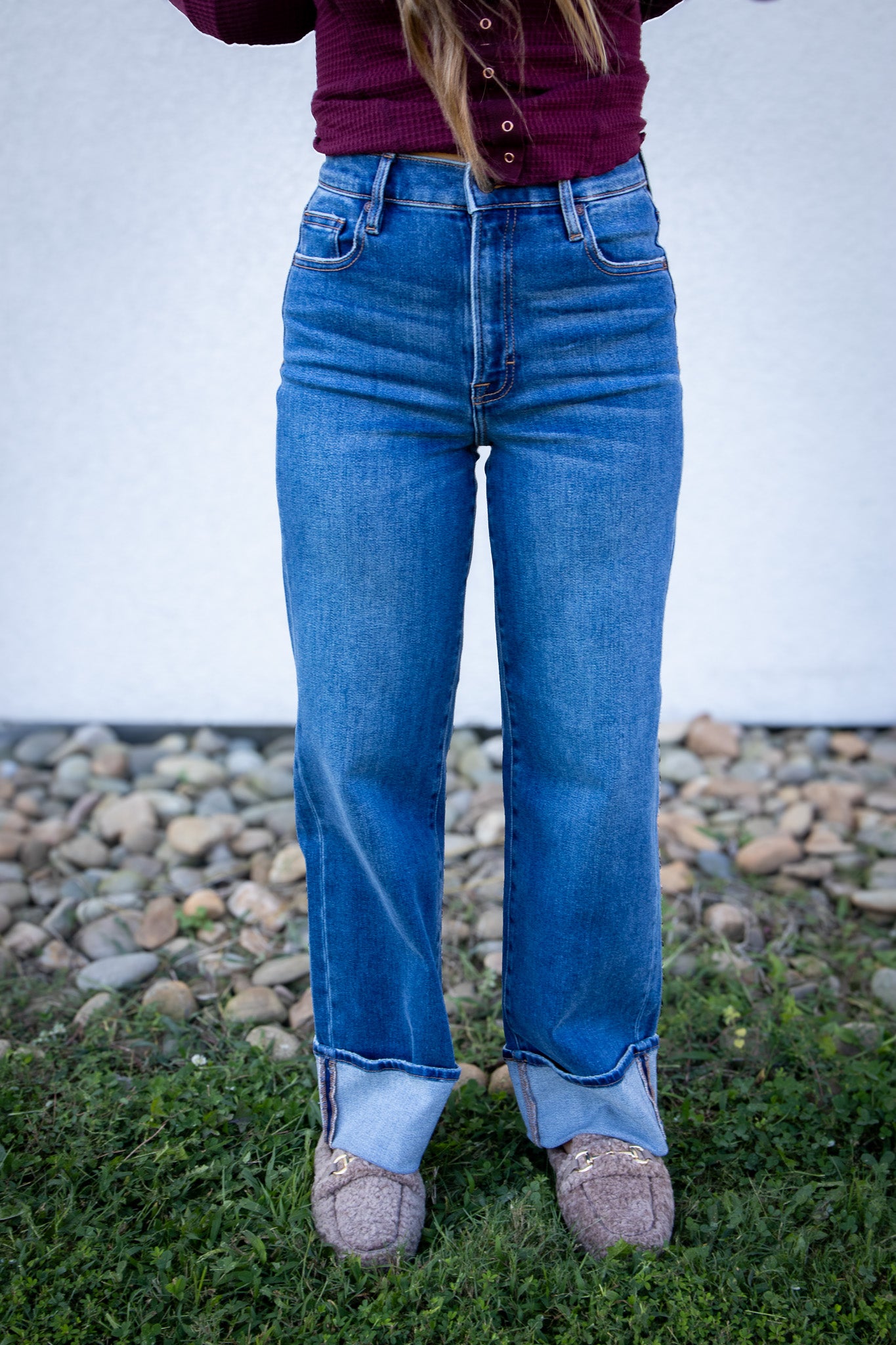 Hidden - LOGAN- Medium Wash Cuffed Stretch Dad Jean