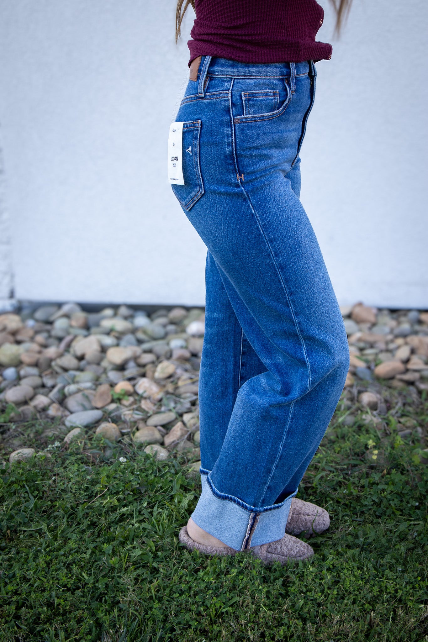 Hidden - LOGAN- Medium Wash Cuffed Stretch Dad Jean