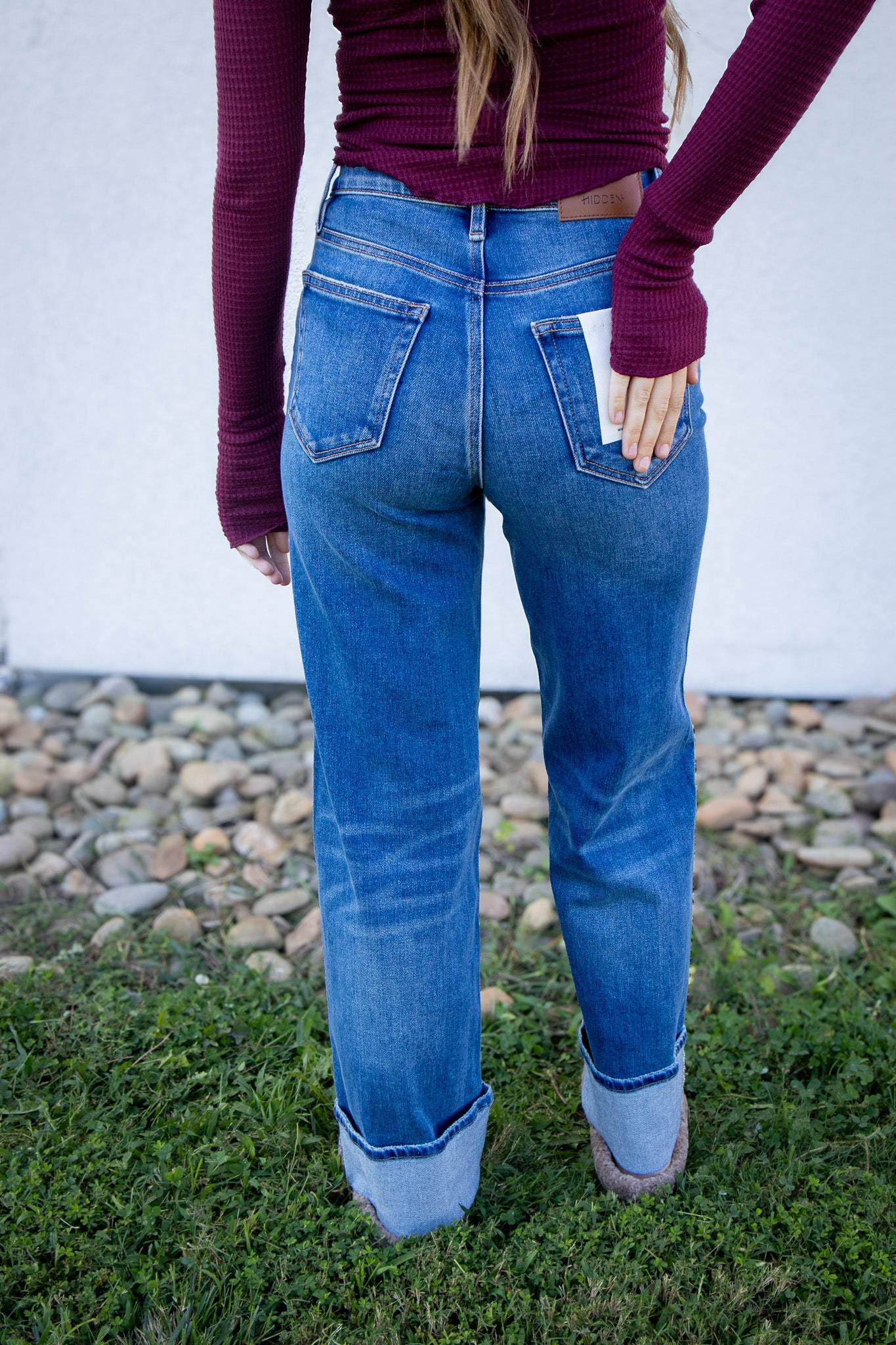 Hidden - LOGAN- Medium Wash Cuffed Stretch Dad Jean