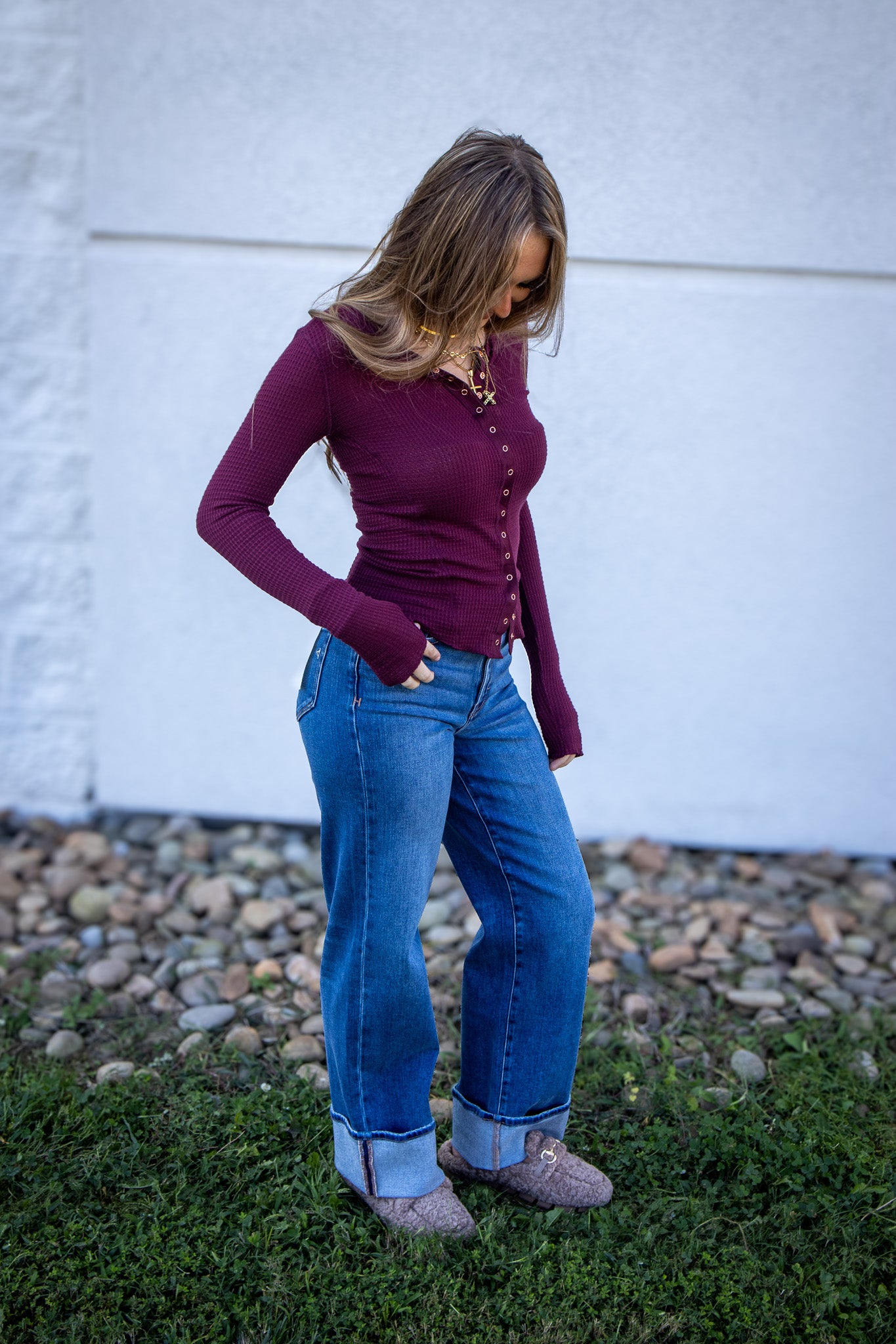 Hidden - LOGAN- Medium Wash Cuffed Stretch Dad Jean