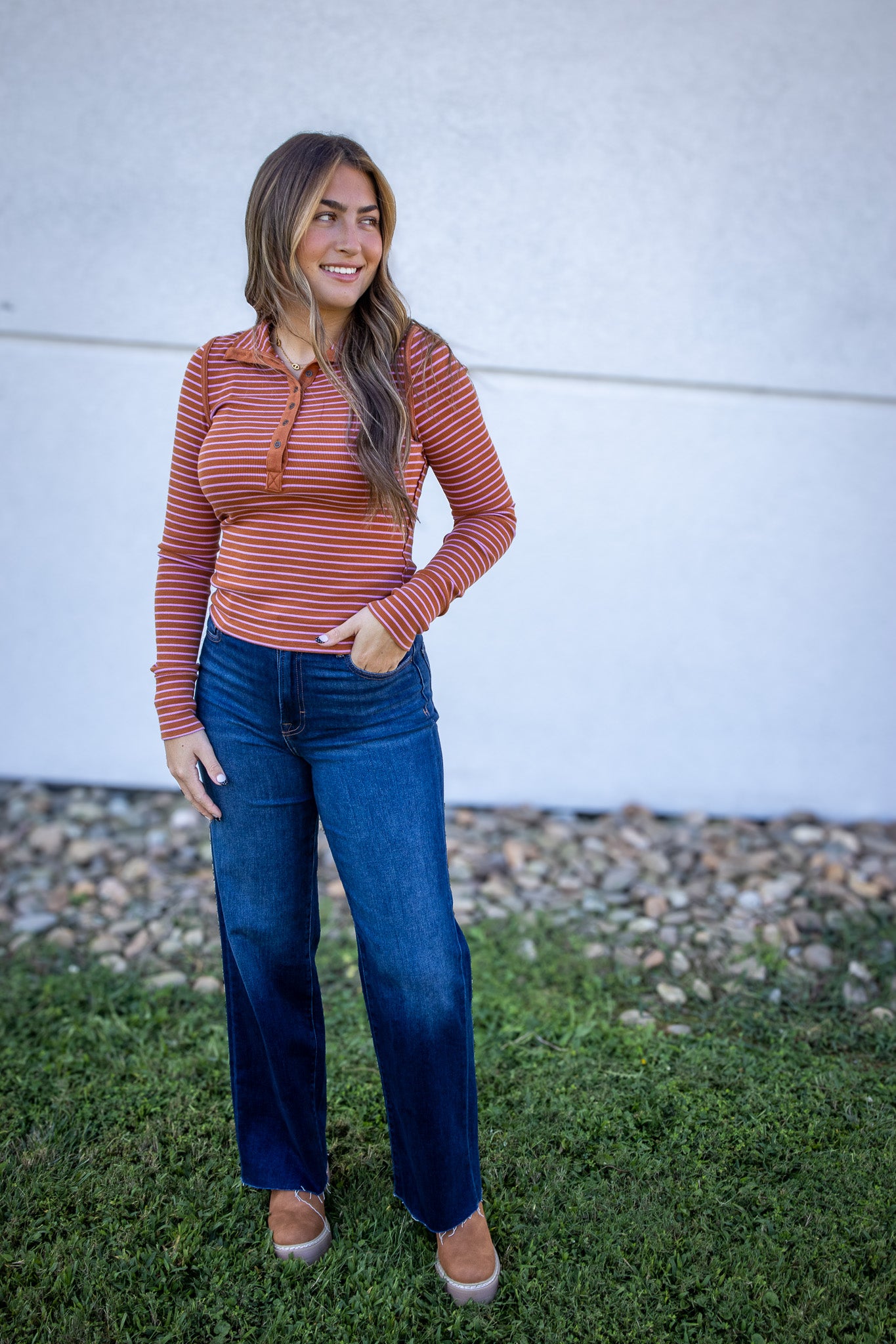 Free People - Lake Stripe Henley - CINNAMON COMBO