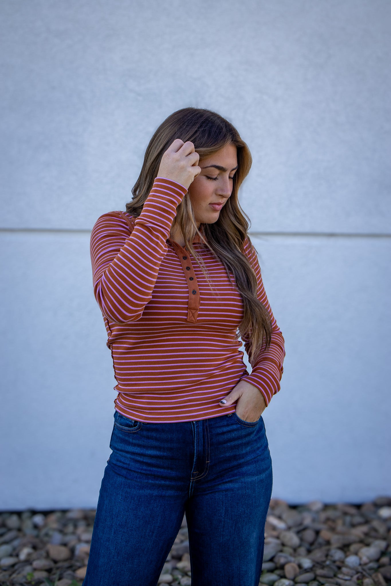 Free People - Lake Stripe Henley - CINNAMON COMBO