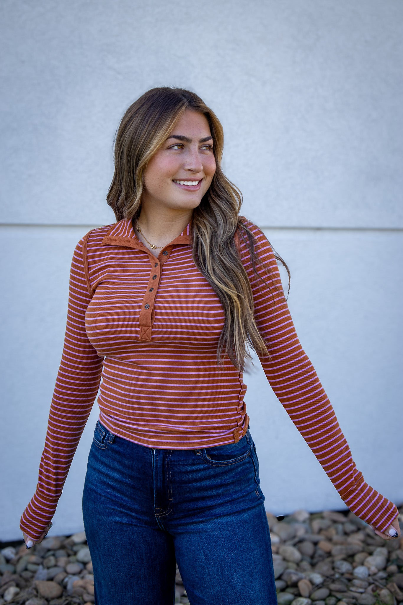 Free People - Lake Stripe Henley - CINNAMON COMBO