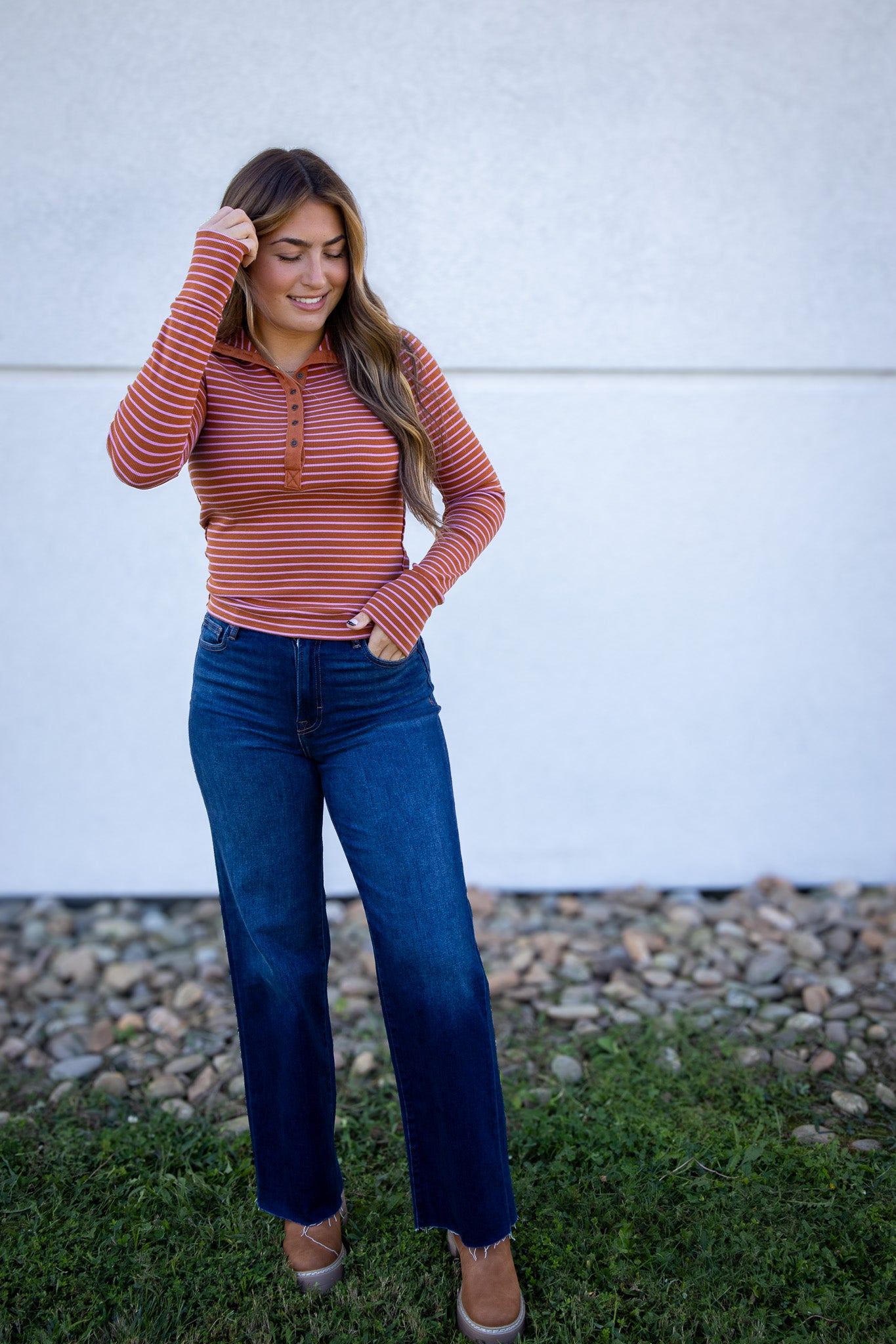 Free People - Lake Stripe Henley - CINNAMON COMBO