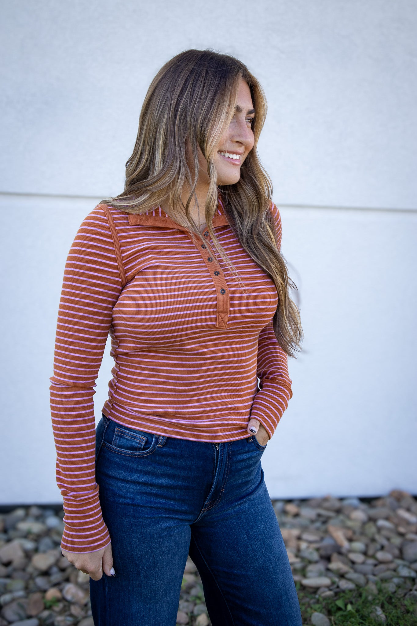 Free People - Lake Stripe Henley - CINNAMON COMBO