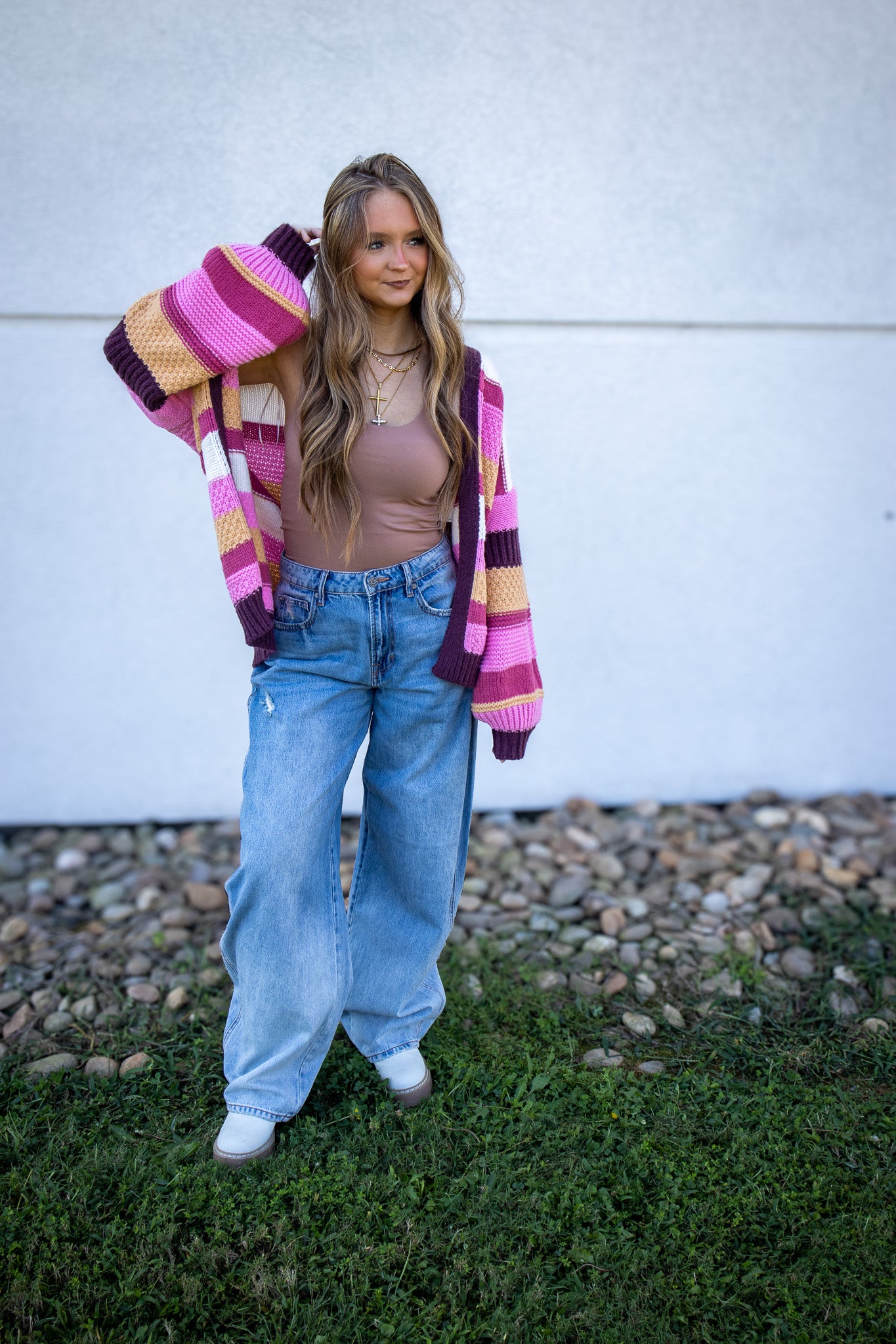 Golden Cranberry Stripe Cardigan