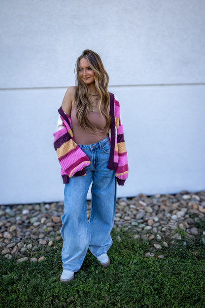 Golden Cranberry Stripe Cardigan