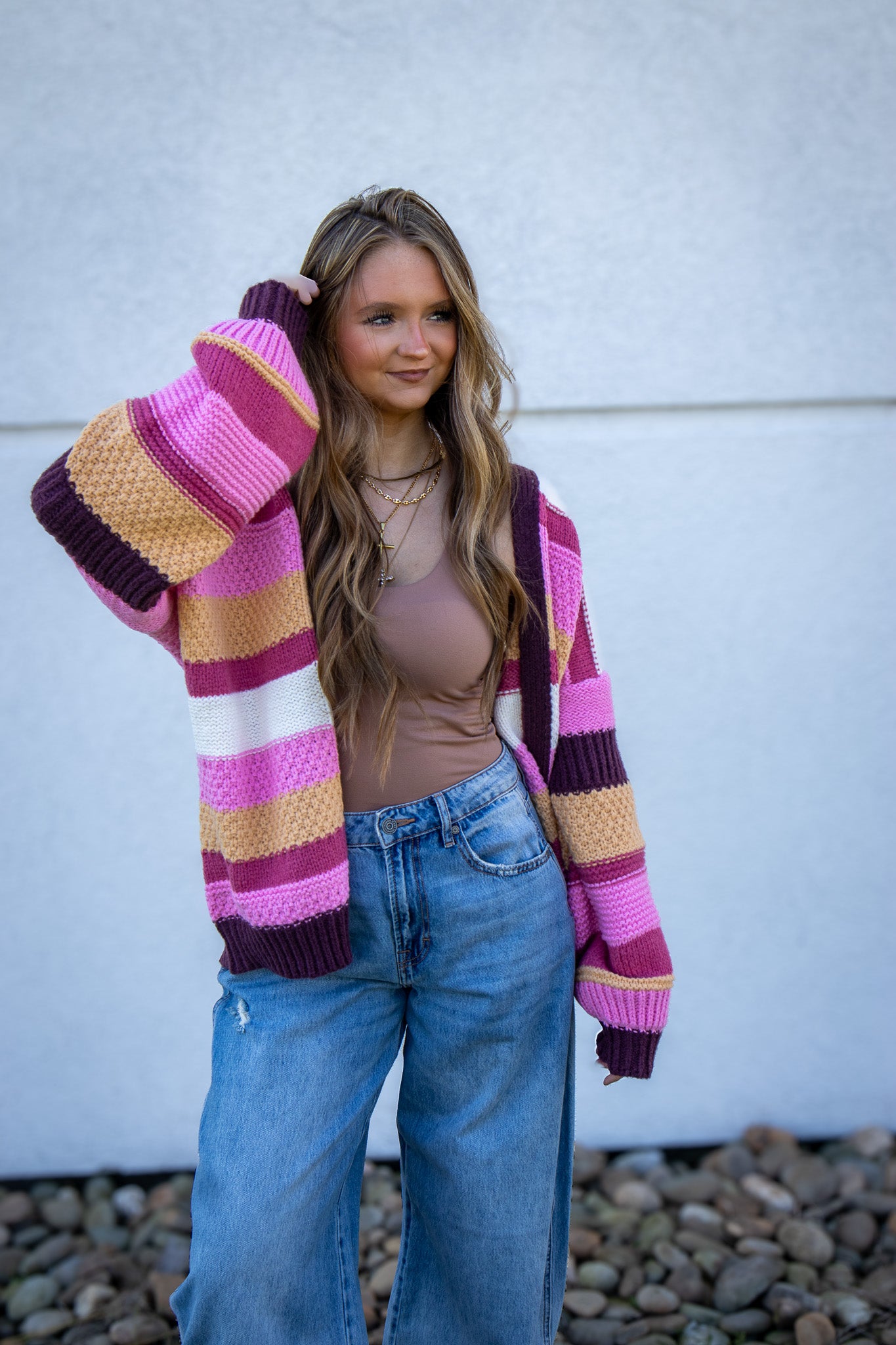 Golden Cranberry Stripe Cardigan
