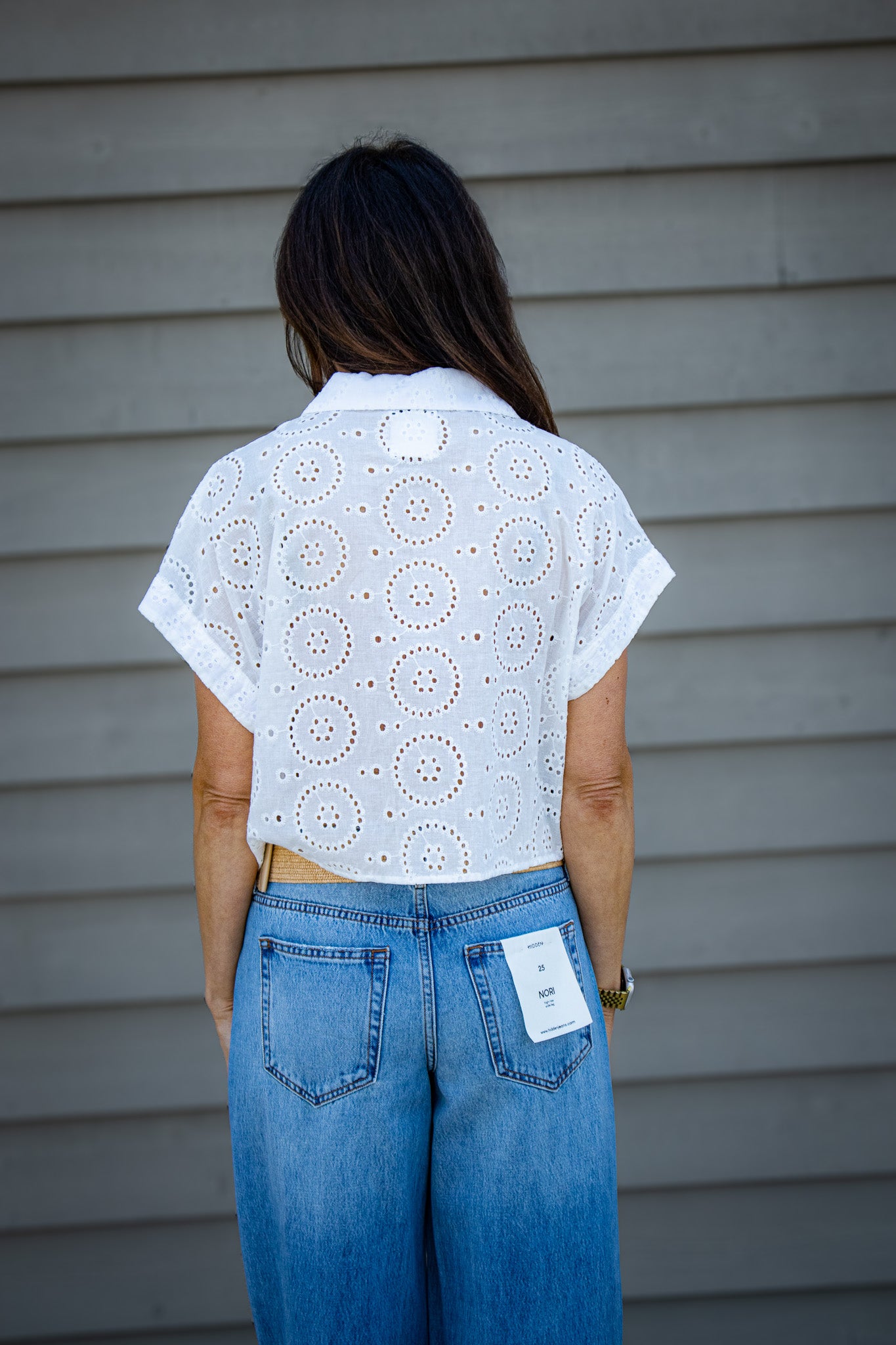 White Eyelet Button Down Top
