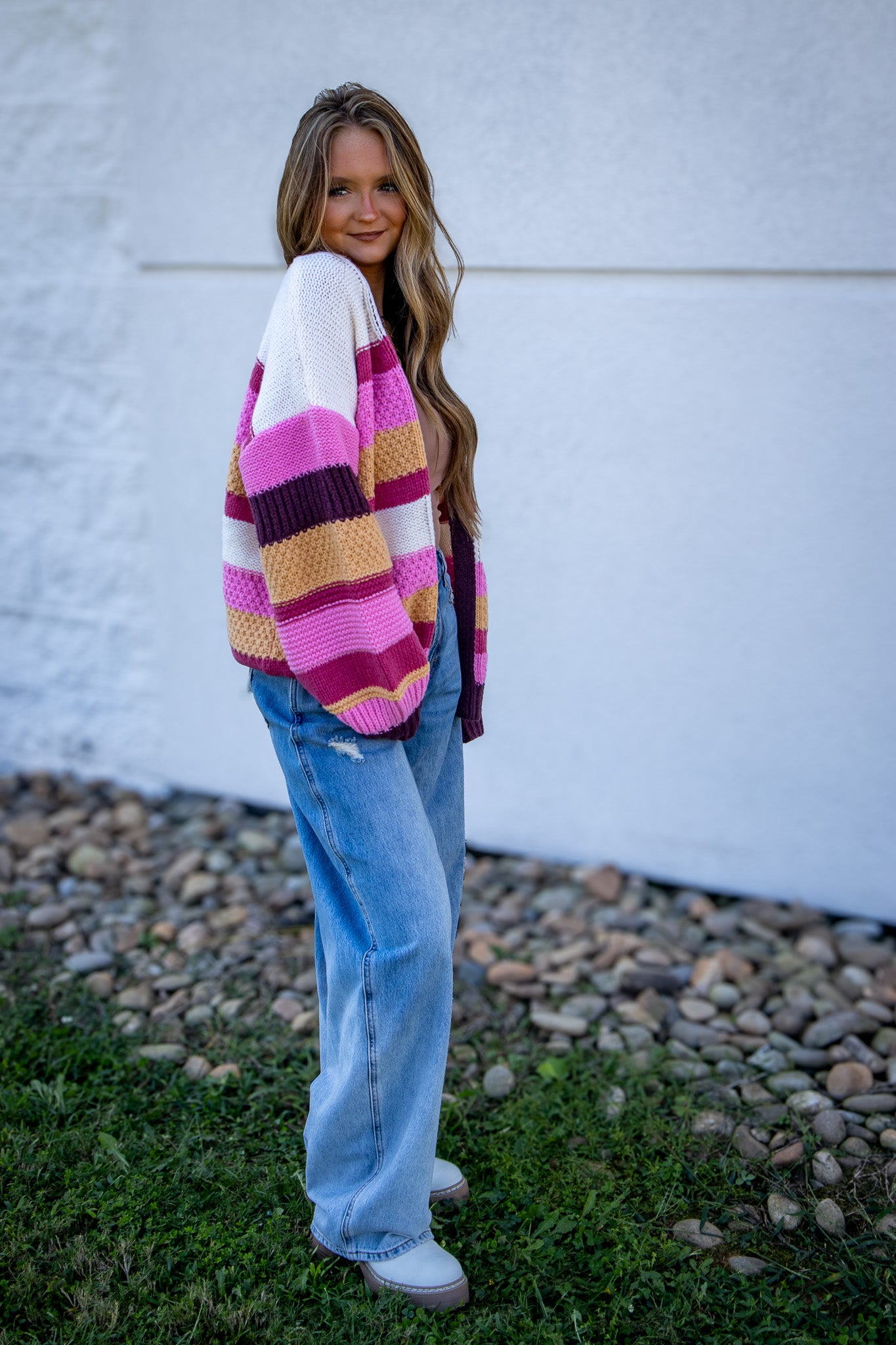Golden Cranberry Stripe Cardigan
