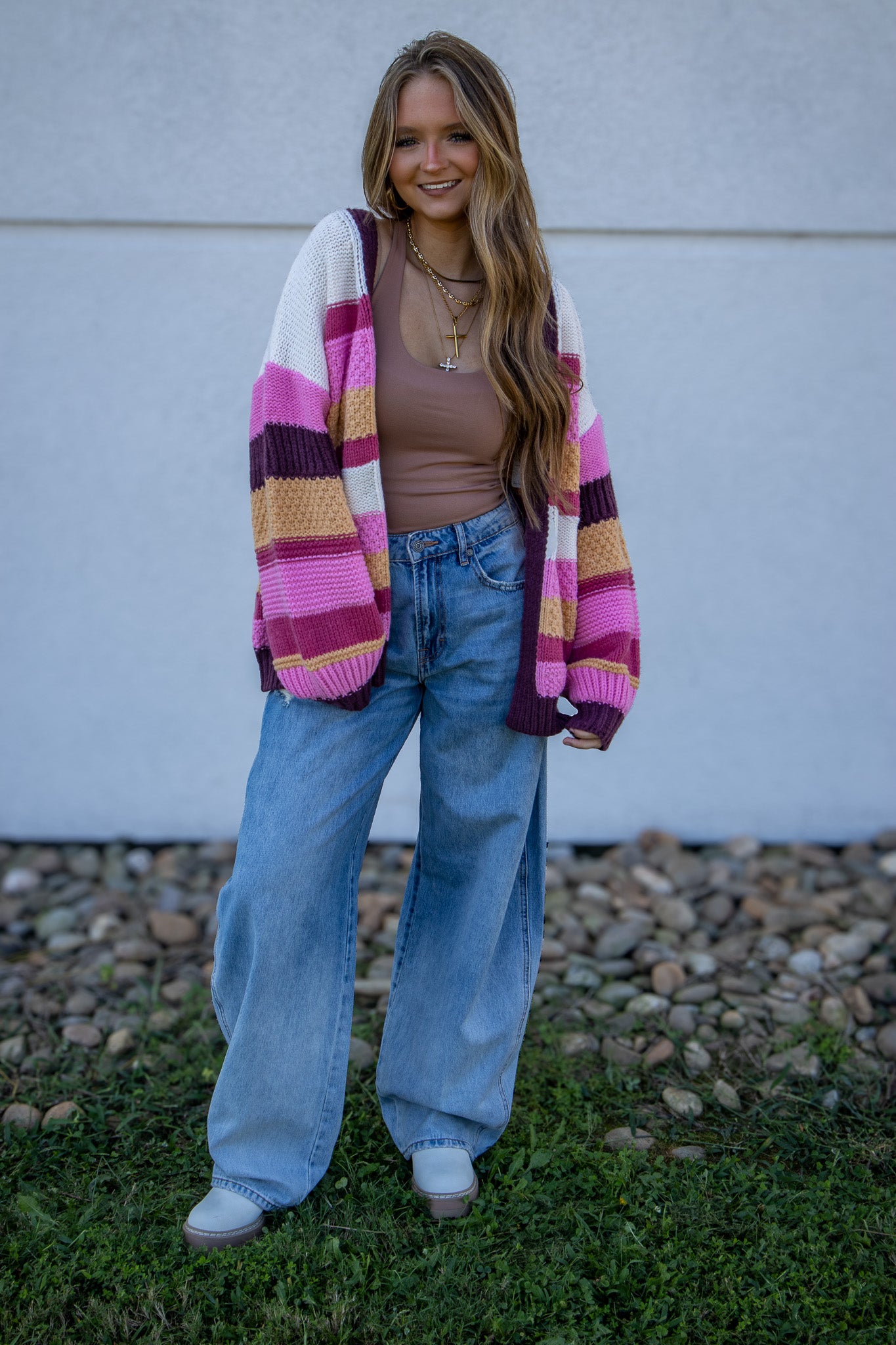 Golden Cranberry Stripe Cardigan